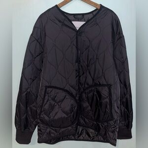NWOT Bershka Collarless quilted Bomber Jacket Coat - Black sz L